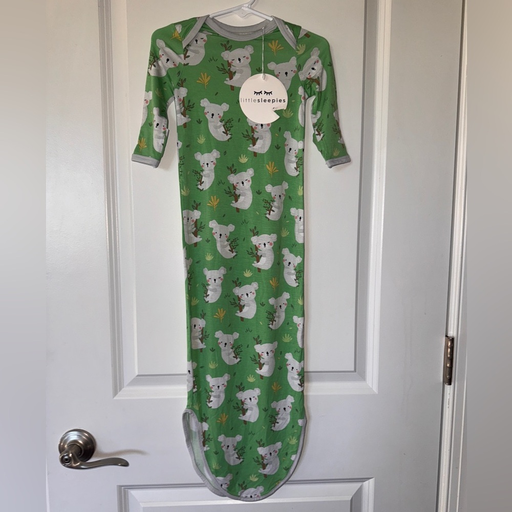 🐨 Koala Little Sleepies Bamboo Green Newborn Baby Knot Gown Pajamas Sleeper NWT